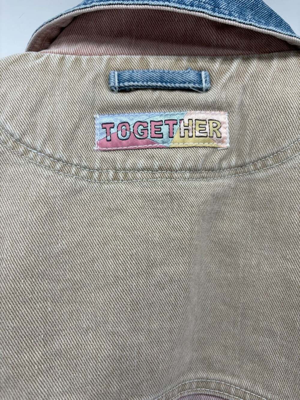 Together! Vintage 90s Pastel Colorblock Patchwork Denim Jacket Sz L - Picture 5 of 6